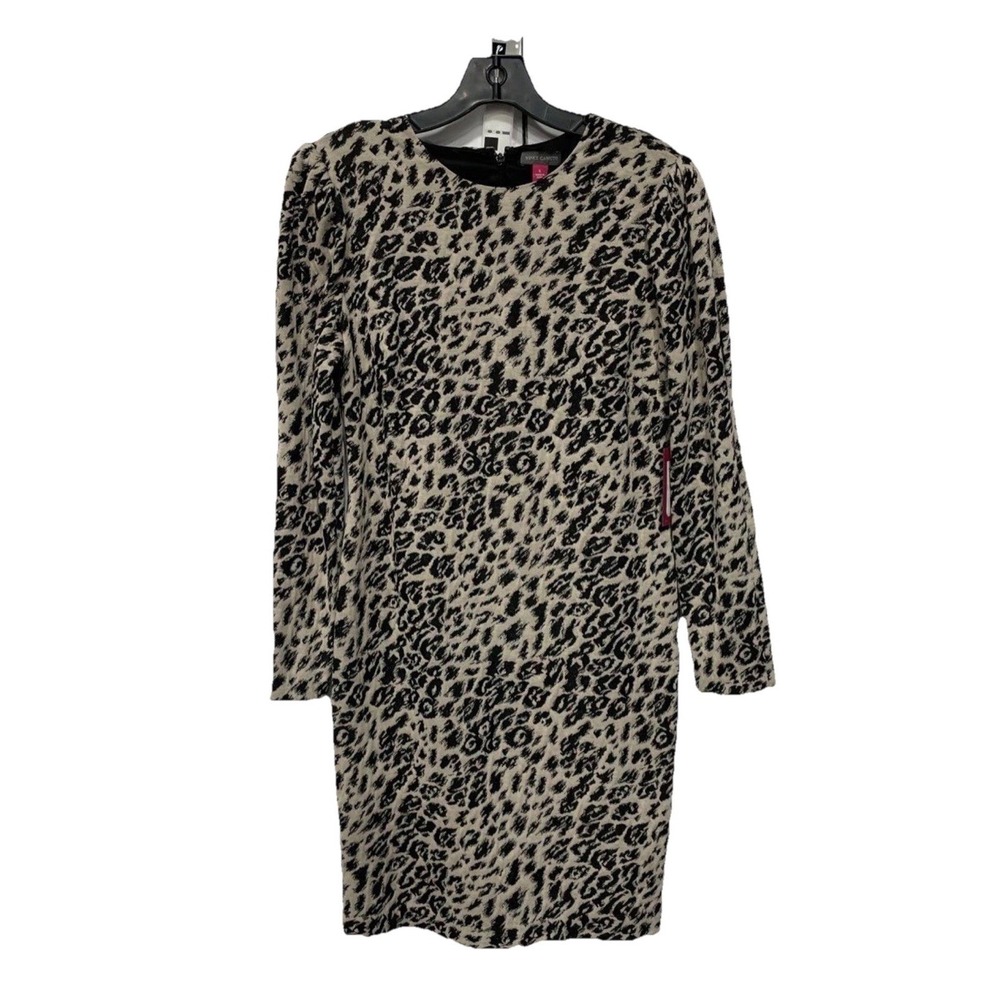 🔥Vince Camuto🖤Leopard Print Ponte Sheath Dress Puffy Shoulder Sleeves Sexy$129 - Picture 2 of 6
